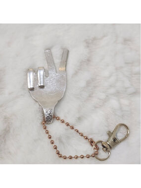 Silverware Art Fork Keychain Peace Sign Hand Gesture Unique Hand Sculpted